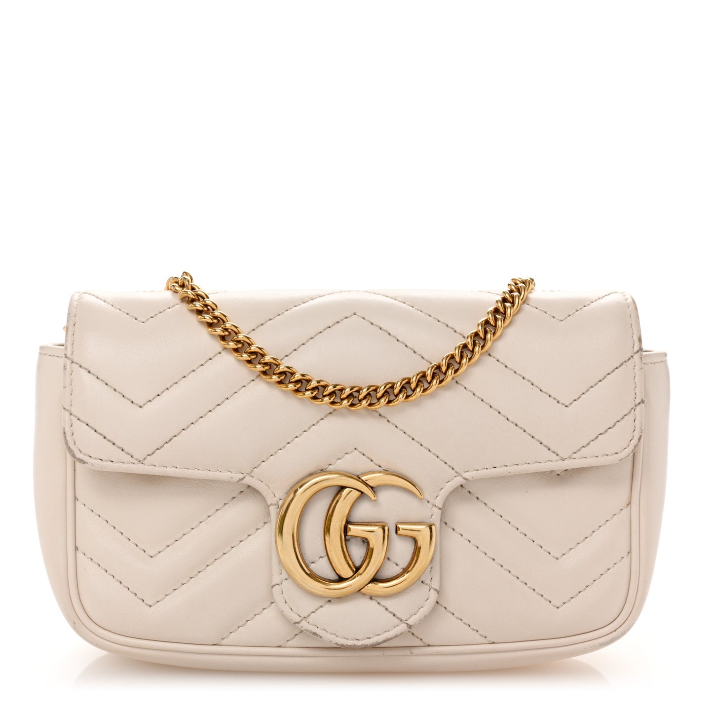 Calfskin Matelasse Super Mini GG Marmont Shoulder Bag White