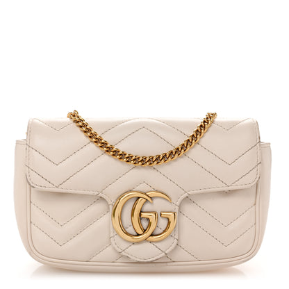 Gucci Calfskin Matelasse Super Mini GG Marmont Shoulder Bag White 1 of 14