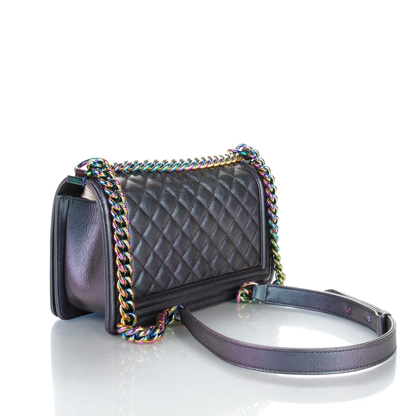 Iridescent Goatskin Quilted Medium Boy Flap Purple