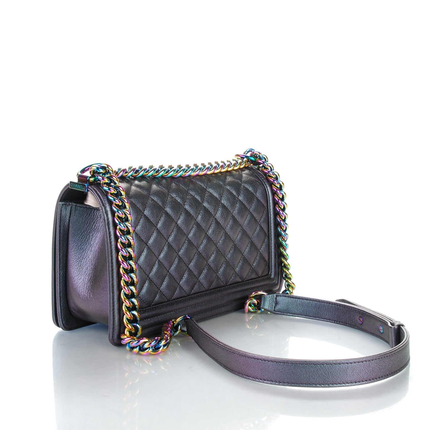 Chanel Iridescent Goatskin Quilted Medium Boy Flap Purple 3 of 8