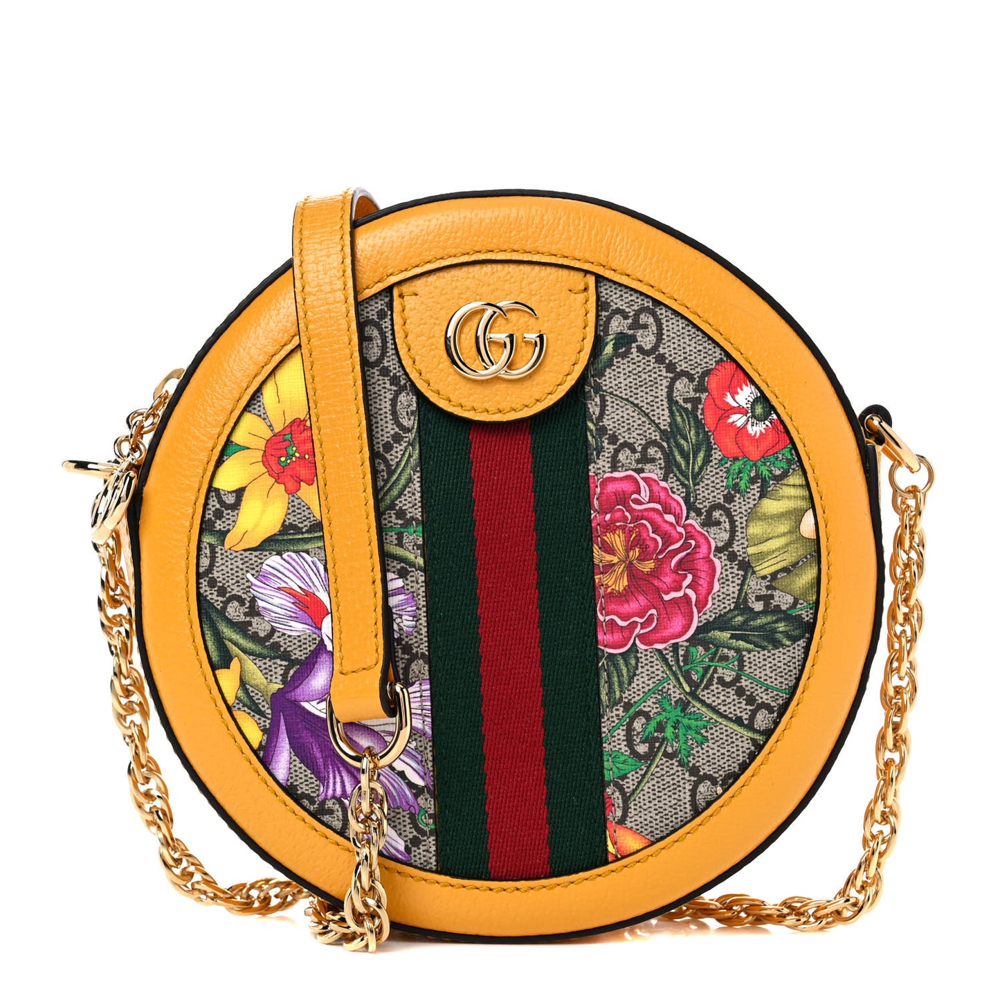 GG Supreme Monogram Flora Web Mini Ophidia Round Shoulder Bag Beige Multicolor Crop