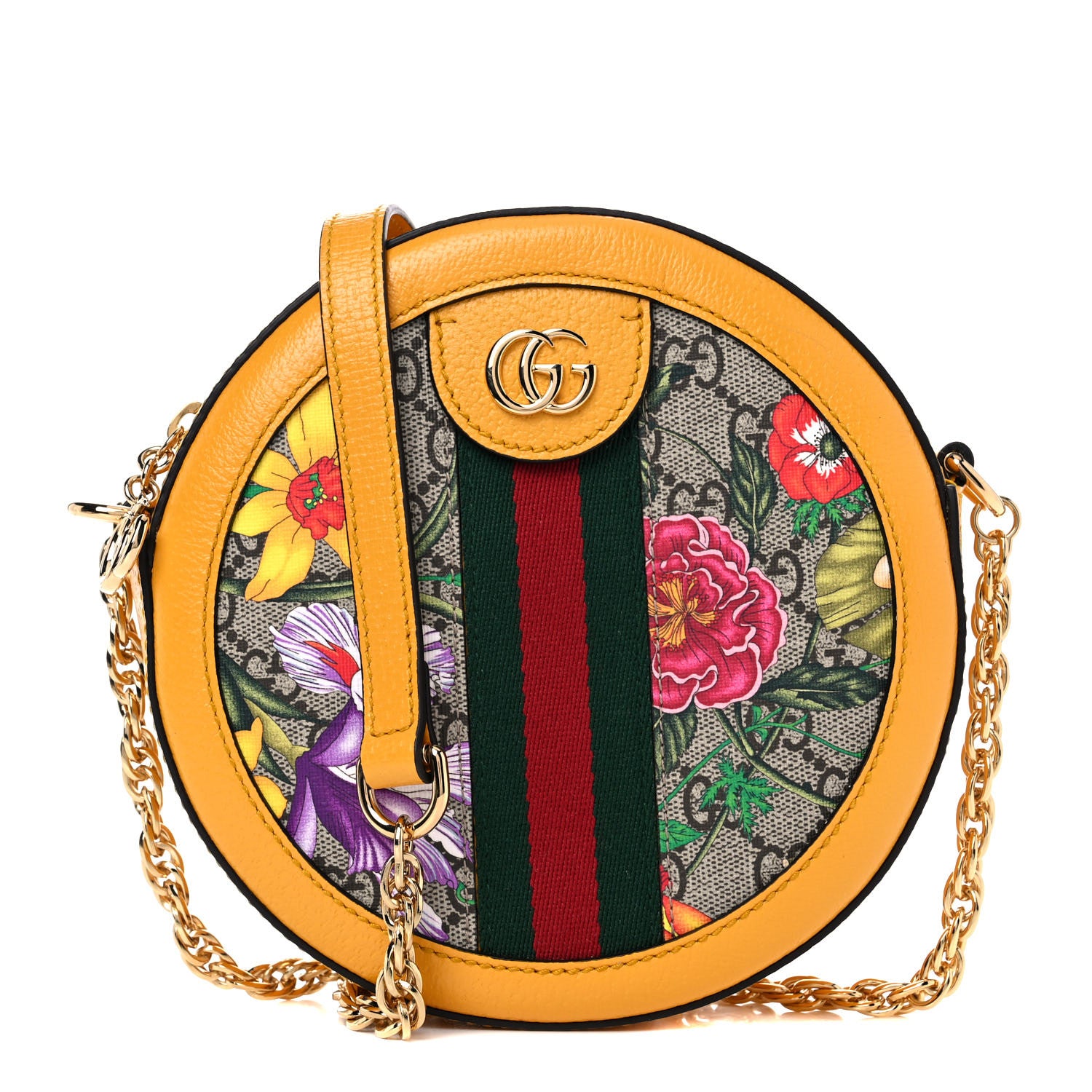 Gucci GG Supreme Monogram Flora Web Mini Ophidia Round Shoulder Bag Beige Multicolor Crop 1 of 10