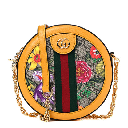 Gucci GG Supreme Monogram Flora Web Mini Ophidia Round Shoulder Bag Beige Multicolor Crop 1 of 10