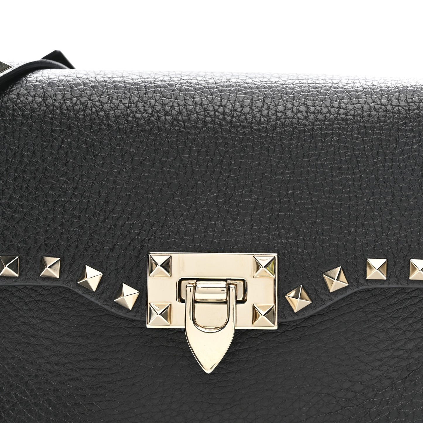 Pebbled Calfskin Medium Rockstud Flip Lock Crossbody Bag Black