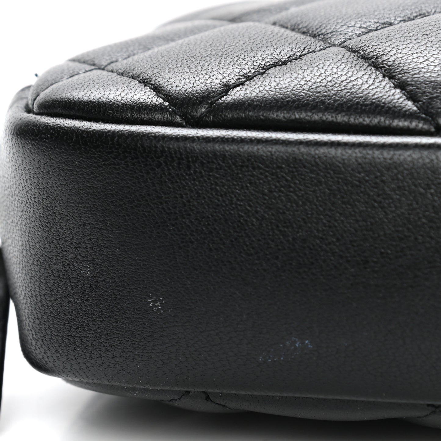 Lambskin Quilted Small Curvy Pouch Cosmetic Case Black