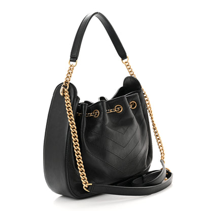 Chanel Grained Calfskin Chevron Drawstring Bucket Bag Black 3 of 12