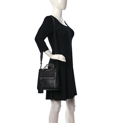 Alexander McQueen Crocodile Embossed Calfskin The Short Story Shoulder Bag Black 2 of 9