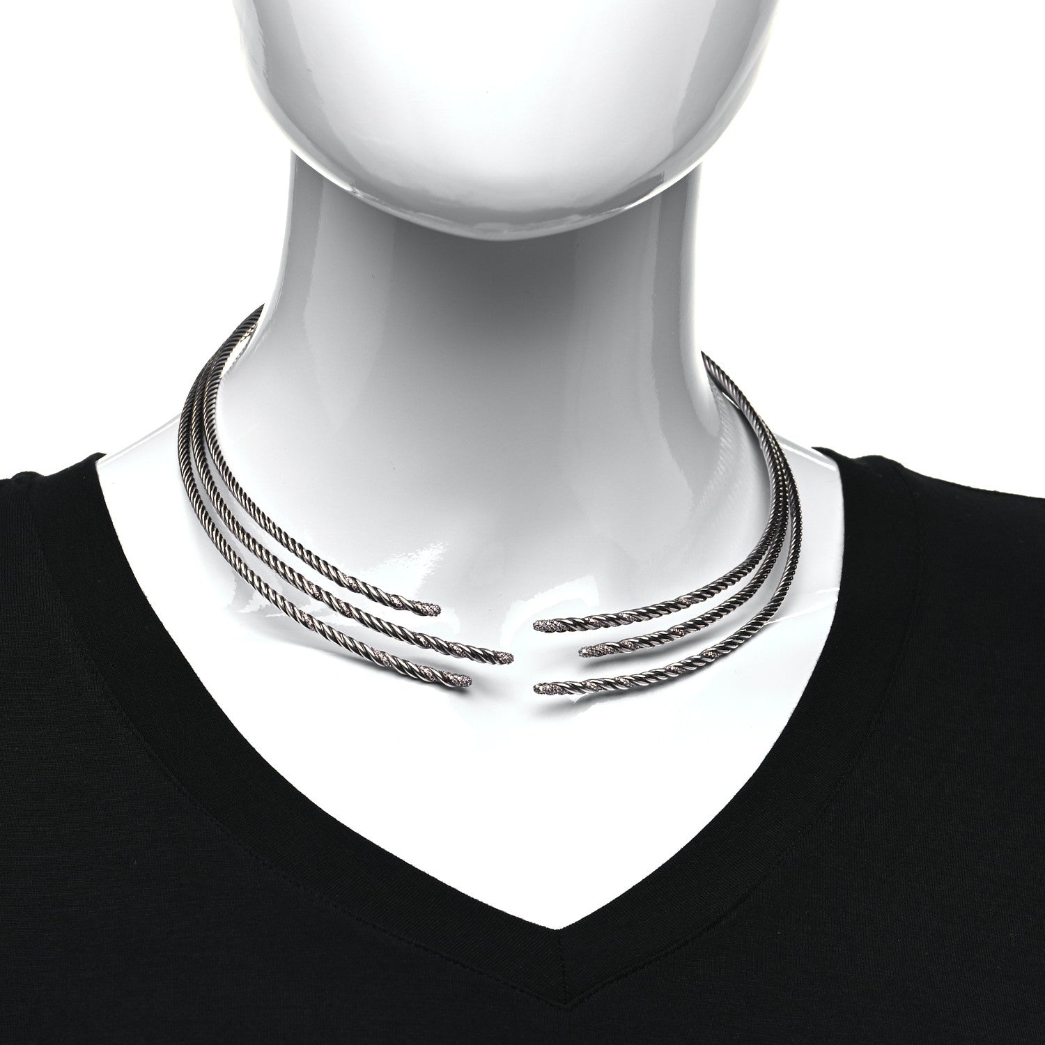 David Yurman Sterling Silver Diamond 3-Row Open Willow Collar Necklace 2 of 4