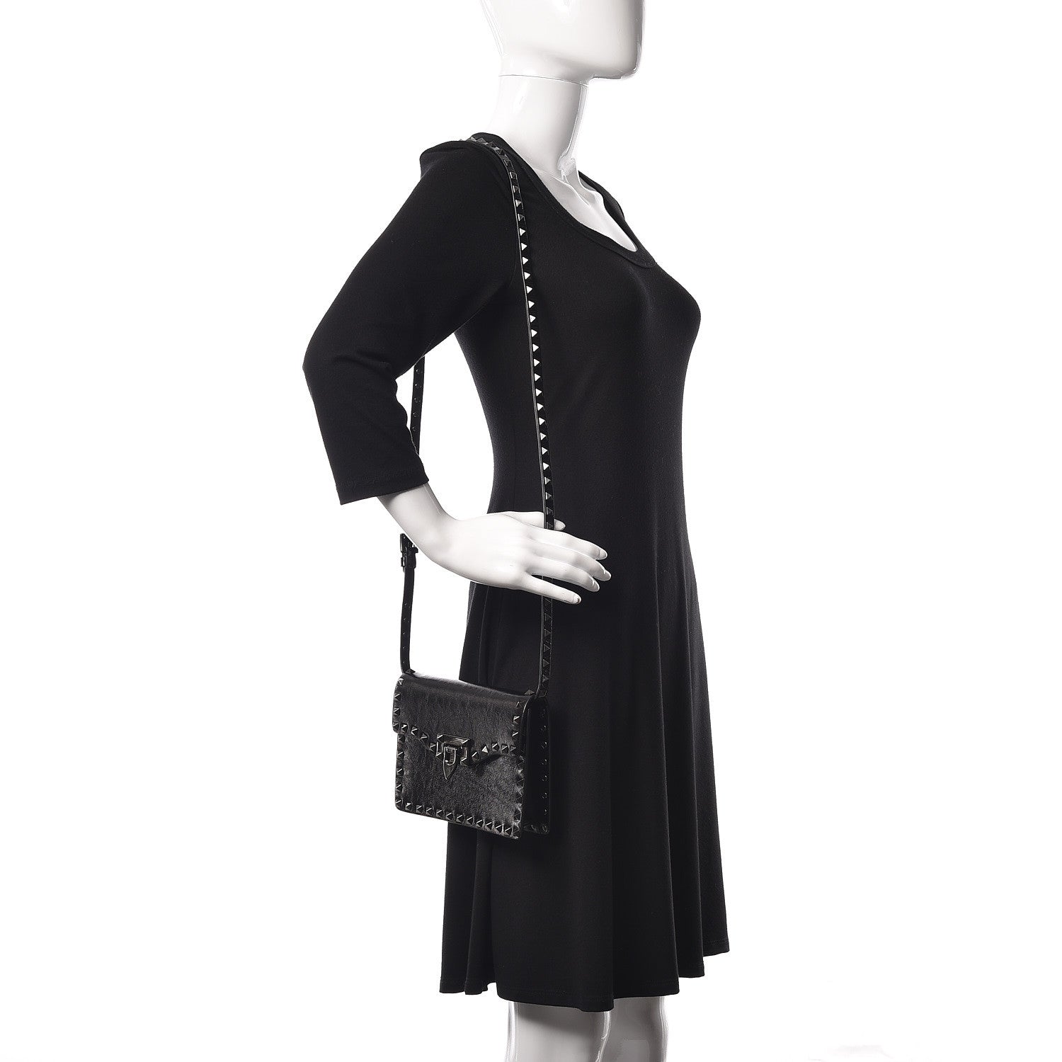 Valentino Garavani Craquele Calfskin Rockstud Shoulder Flap Bag Black 2 of 8