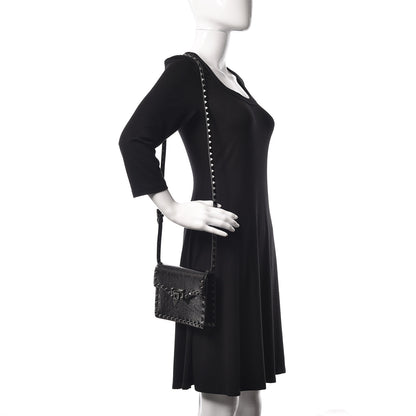 Valentino Garavani Craquele Calfskin Rockstud Shoulder Flap Bag Black 2 of 8
