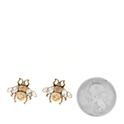 Gucci Crystal Pearl GG Bee Earrings Gold 2 of 5