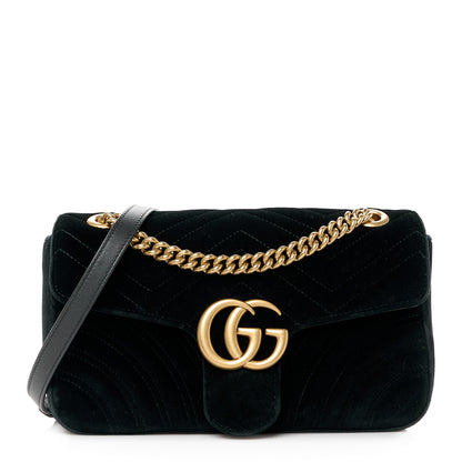 Gucci Velvet Matelasse Small GG Marmont Shoulder Bag Black 1 of 11