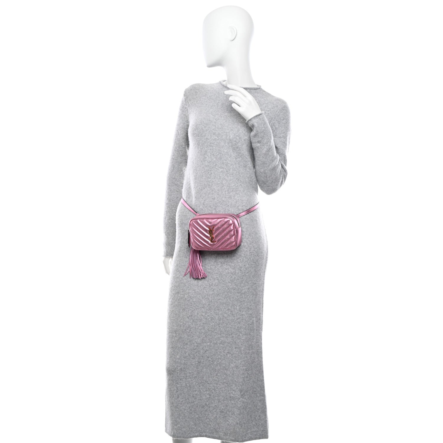 Saint Laurent Metallic Calfskin Matelasse Monogram Lou Belt Bag Vegas Pink 2 of 11