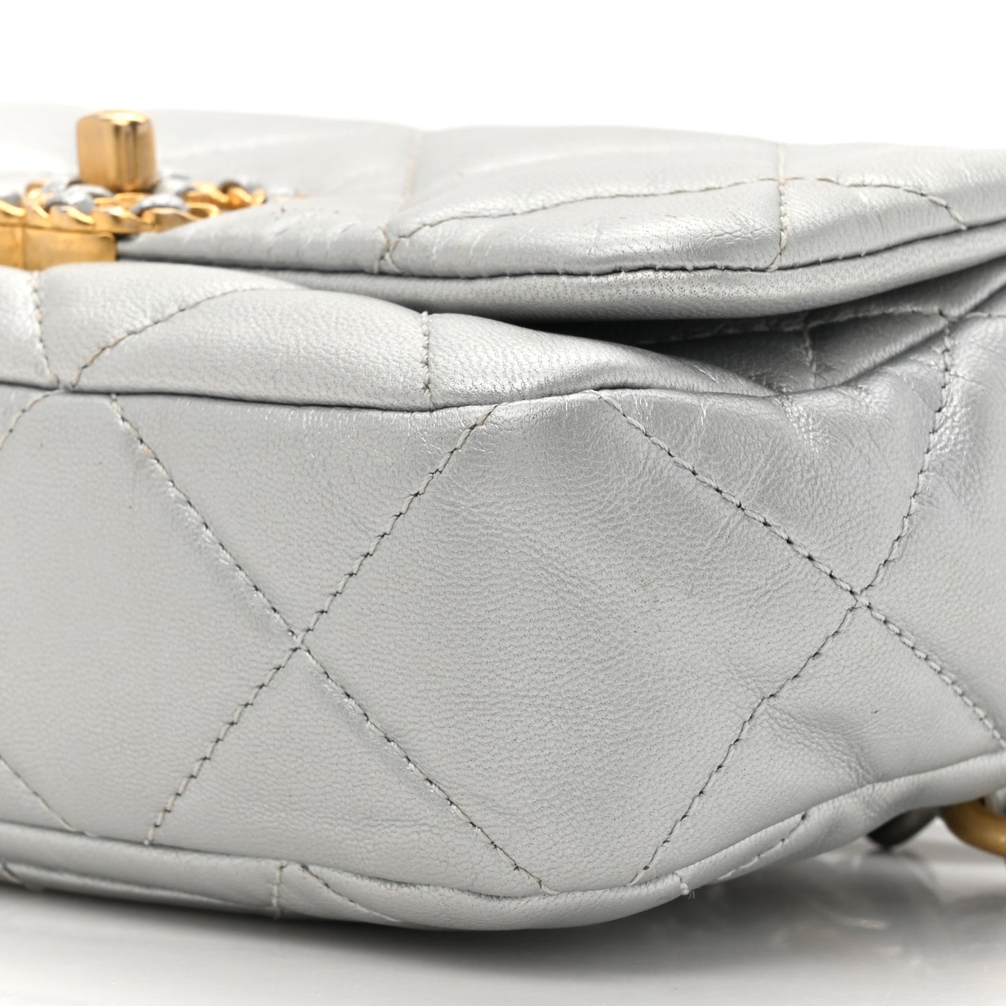 Metallic Goatskin Quilted Chanel 19 Waist Bag Silver