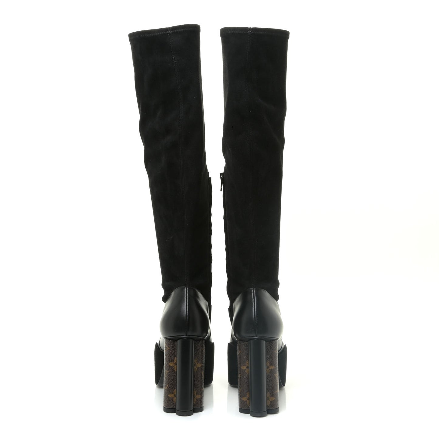 Suede Calfskin Monogram Podium Platform Thigh Boots 37.5 Black