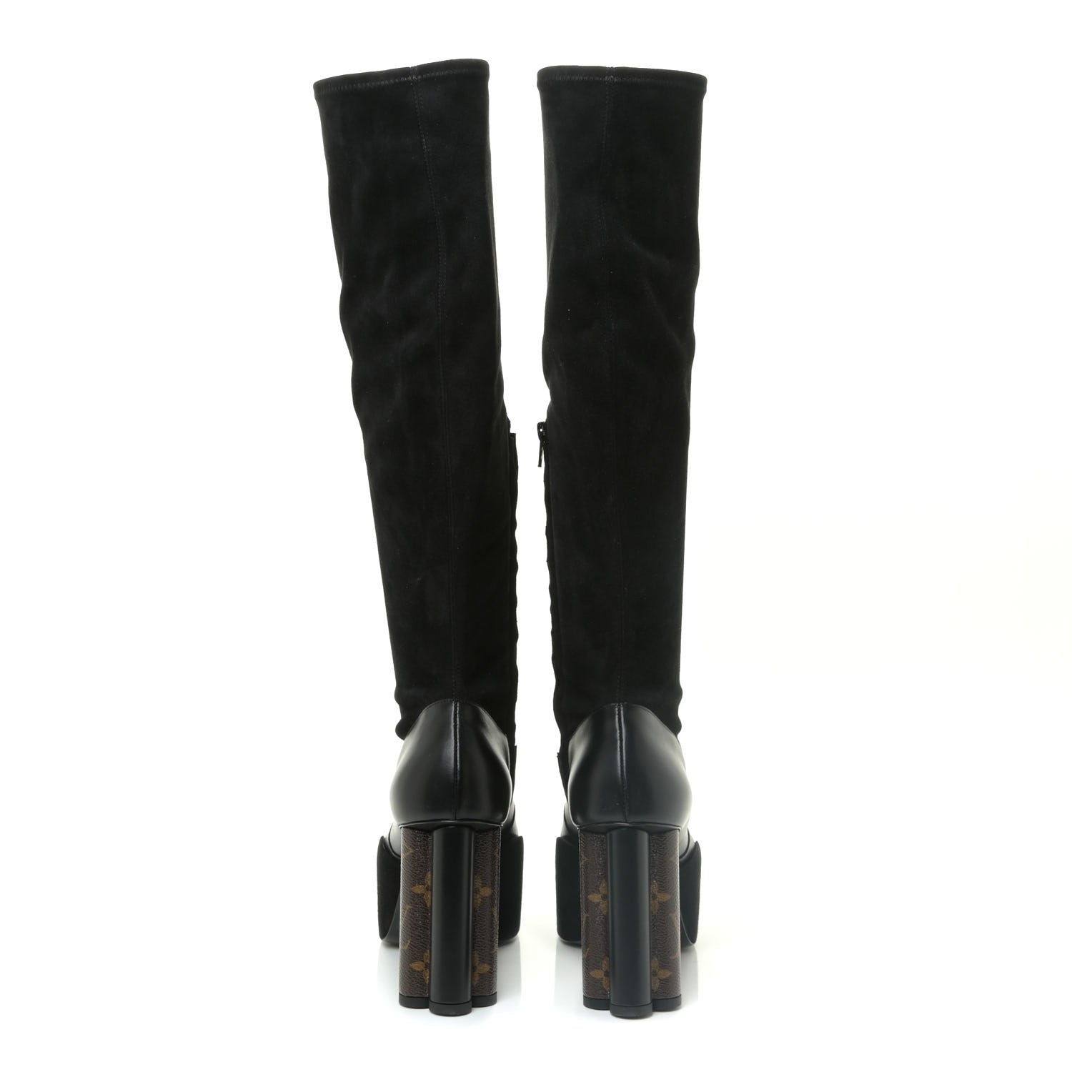 Louis Vuitton Suede Calfskin Monogram Podium Platform Thigh Boots 37.5 Black 4 of 17