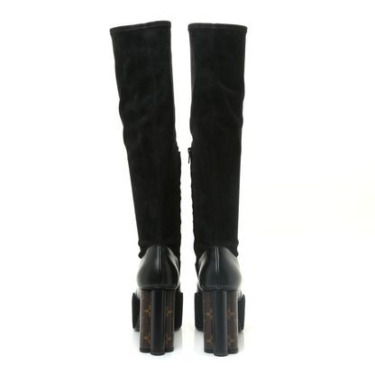 Louis Vuitton Suede Calfskin Monogram Podium Platform Thigh Boots 37.5 Black 4 of 17