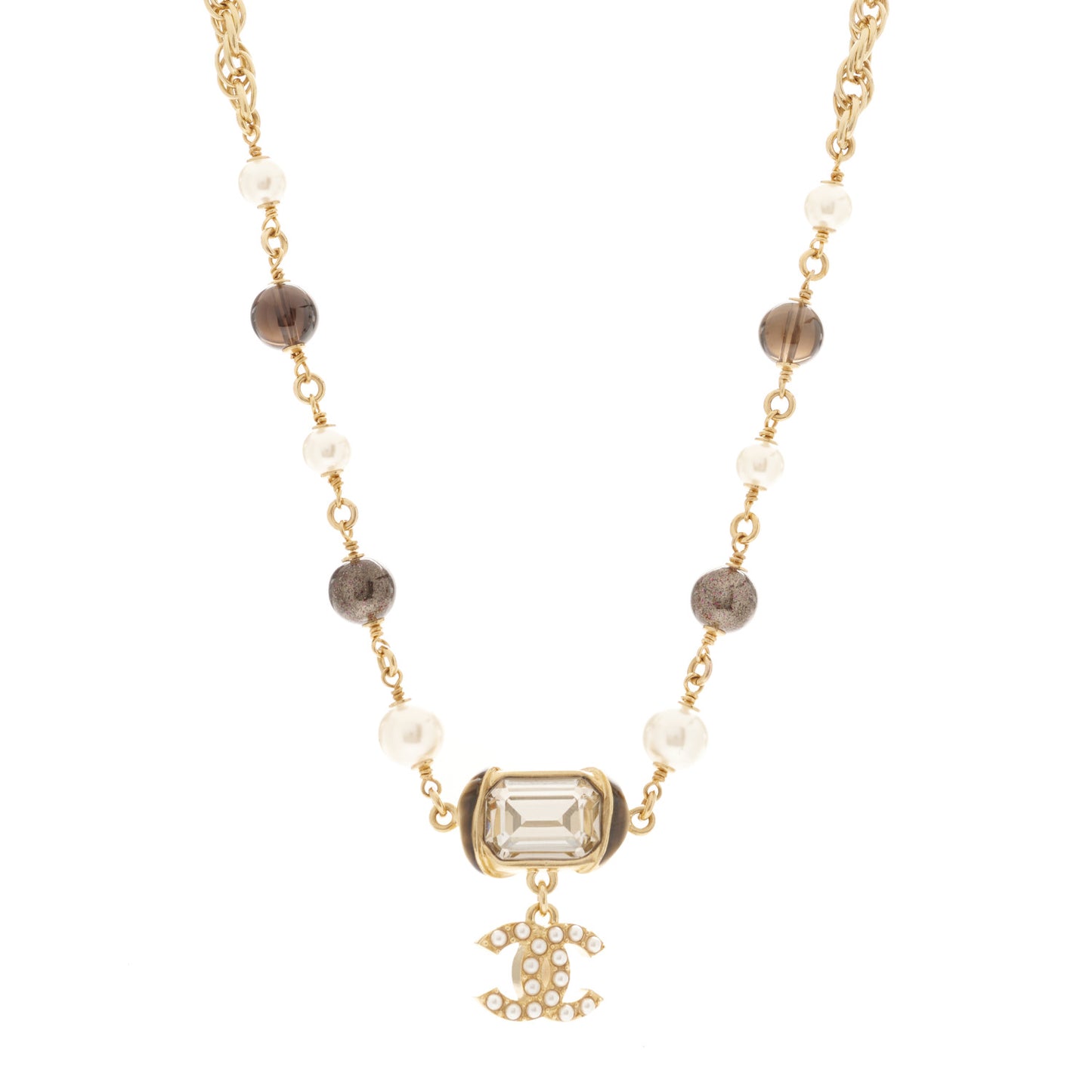 Graduated Pearl Crystal CC Short Necklace Gold Black Grey
