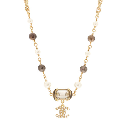Chanel Graduated Pearl Crystal CC Short Necklace Gold Black Grey 1 of 6