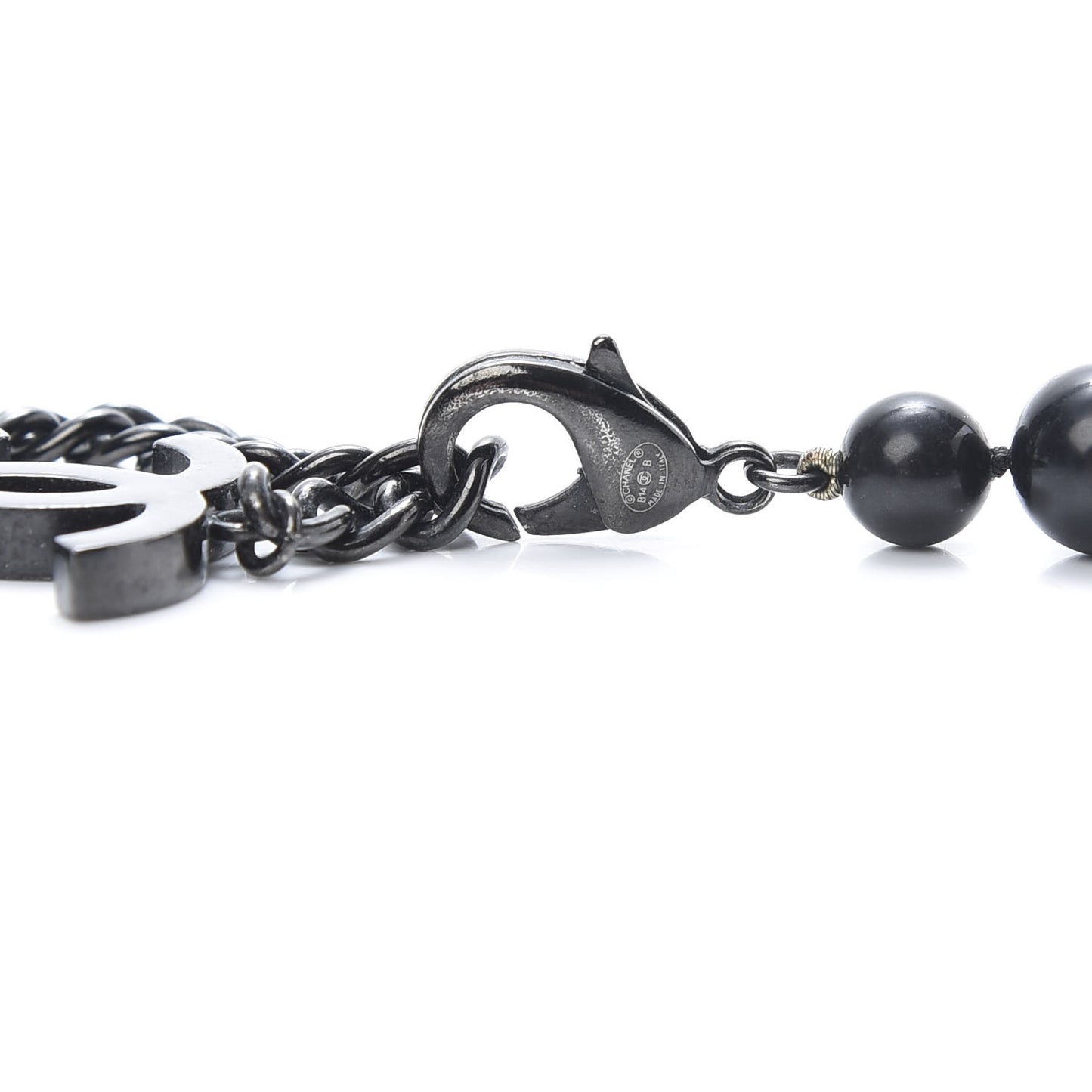 Pearl Beaded CC Long Necklace Black White