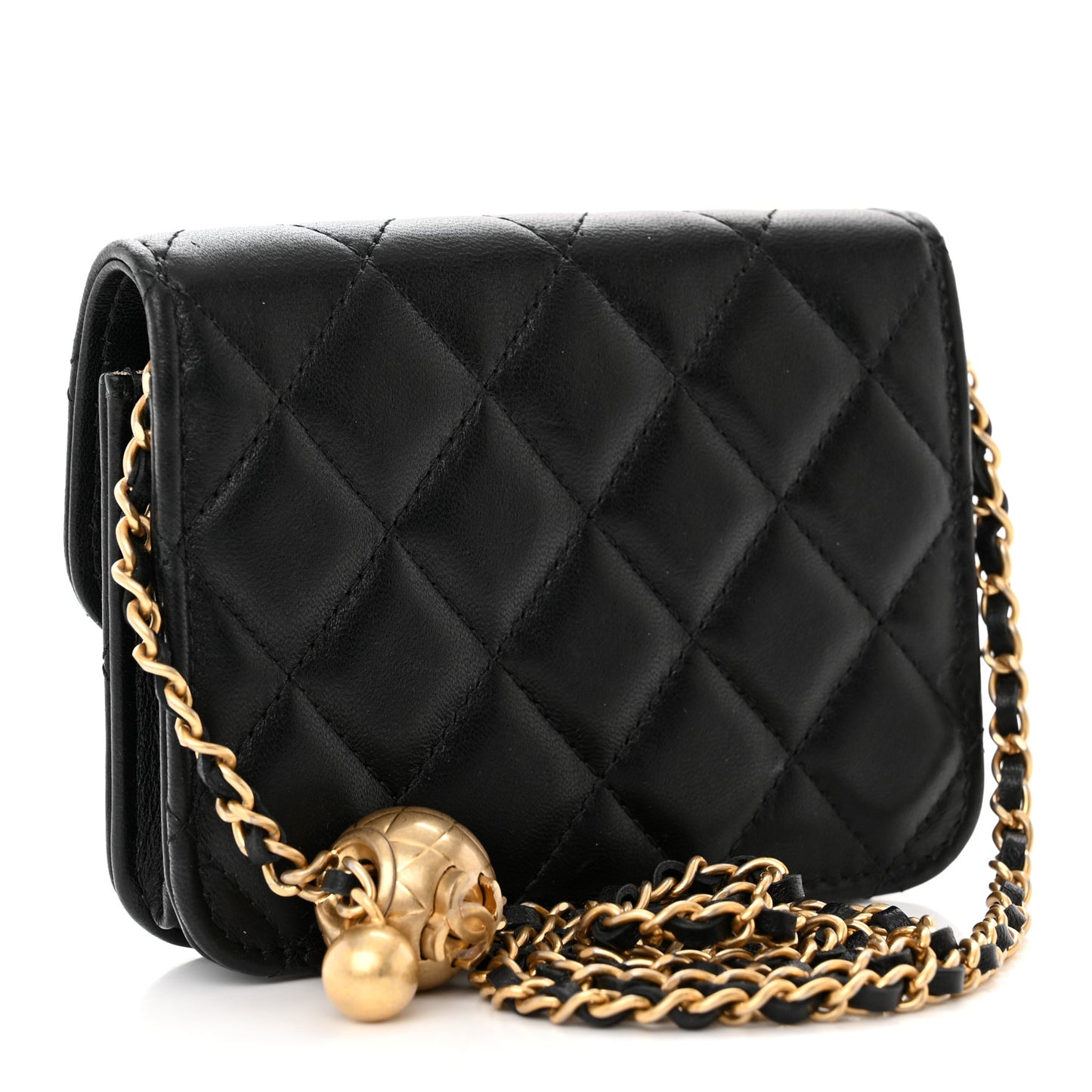 Lambskin Quilted Pearl Crush Clutch With Chain Black