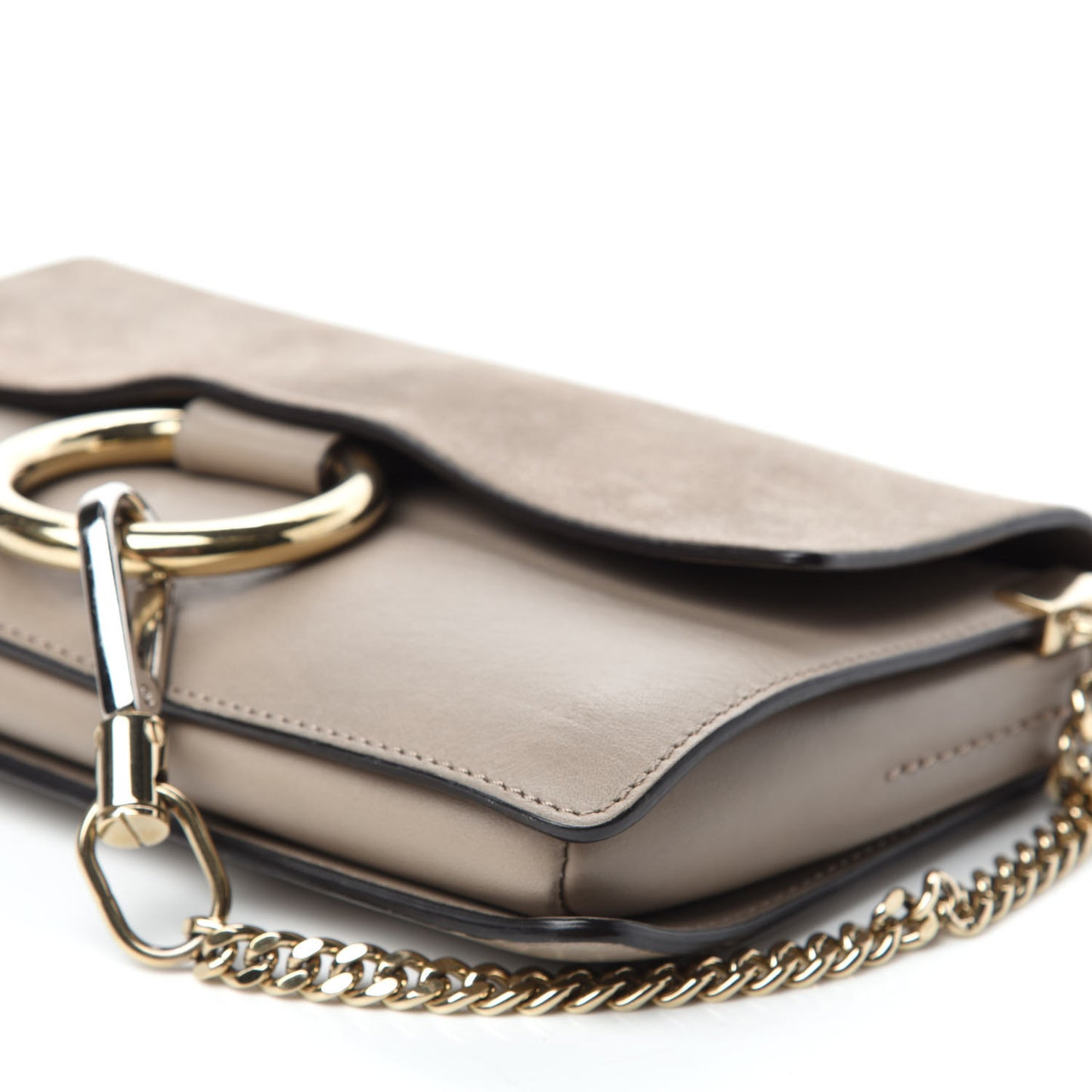 Suede Calfskin Small Faye Shoulder Bag Motty Grey