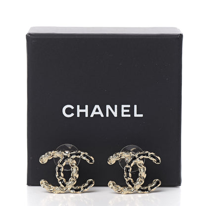 Chanel Enamel Metal Chain French New Wave CC Earrings Black Gold 5 of 5