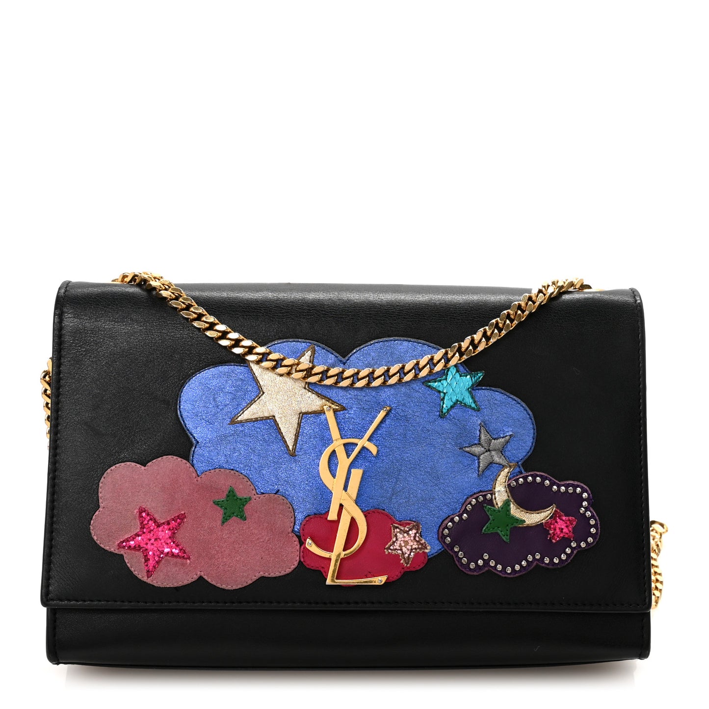Lambskin Medium Cloud Star Monogram Kate Satchel Black