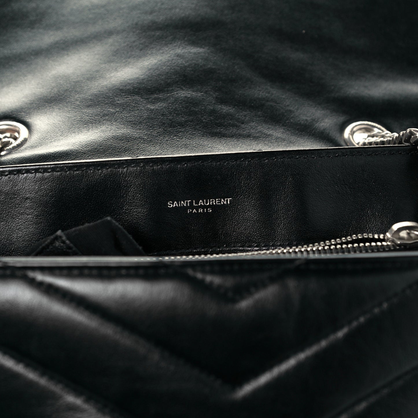 Calfskin Y Quilted Monogram Medium Loulou Chain Satchel Black