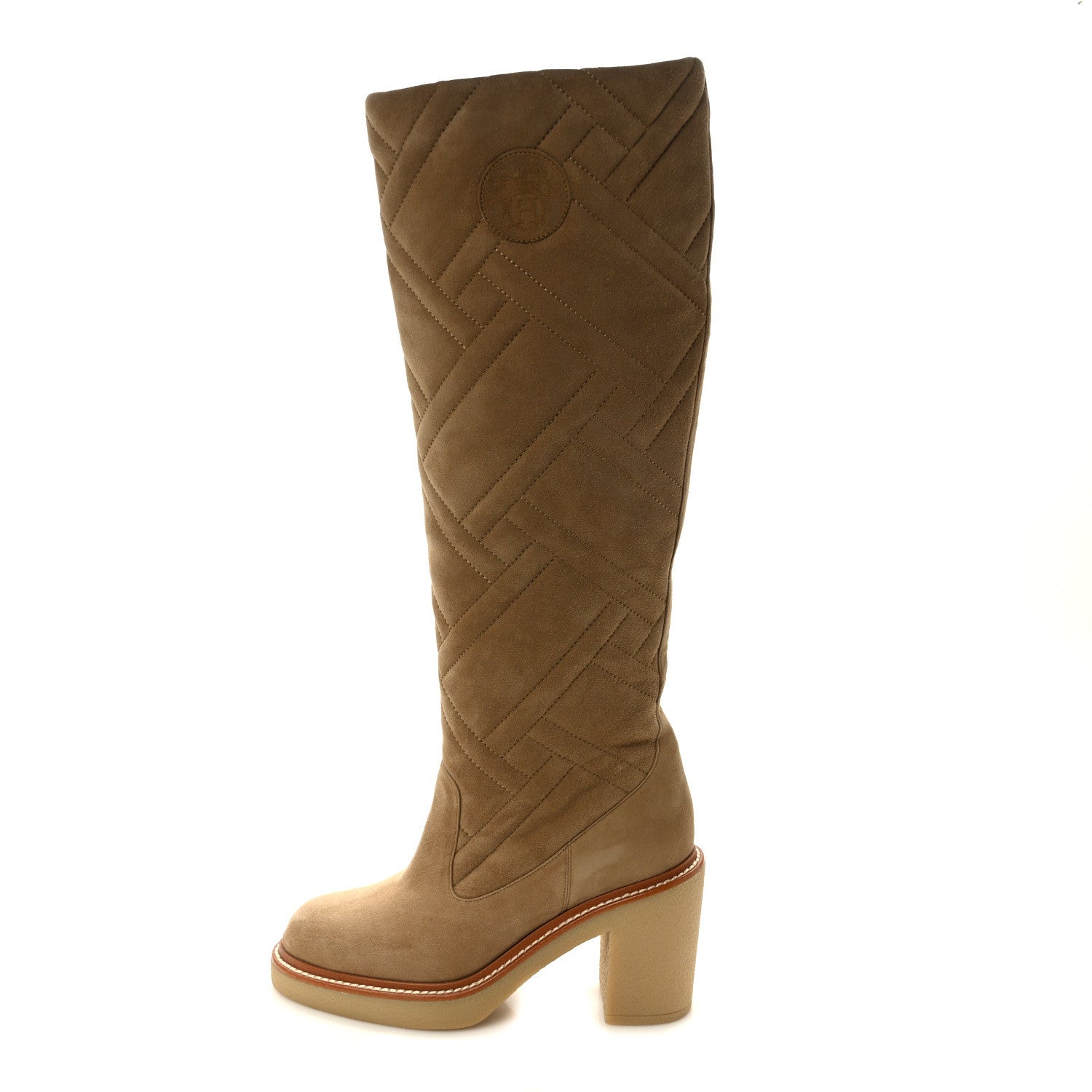 Hermes Suede Goatskin Quilted Fjord Boots 36.5 Beige Gobi 1 of 7