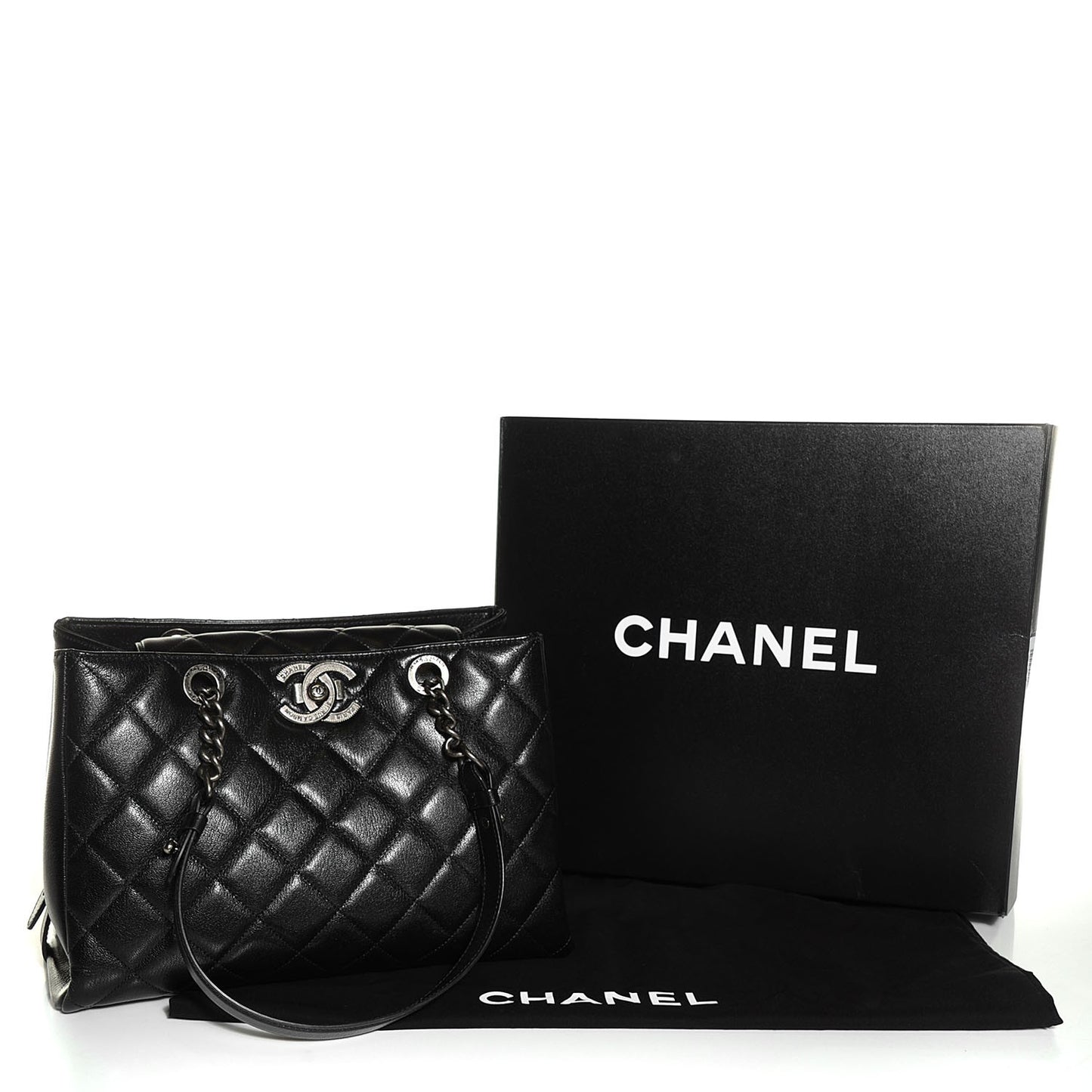 Metallic Goatskin Quilted Large City Rock Shopping Bag Black