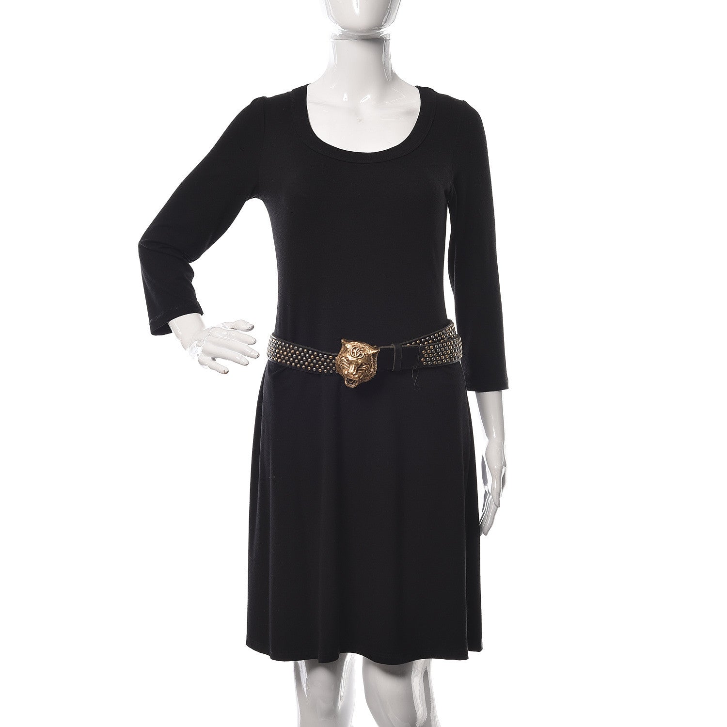 Gucci Calfskin Studded Feline Belt 105 42 Black 2 of 6