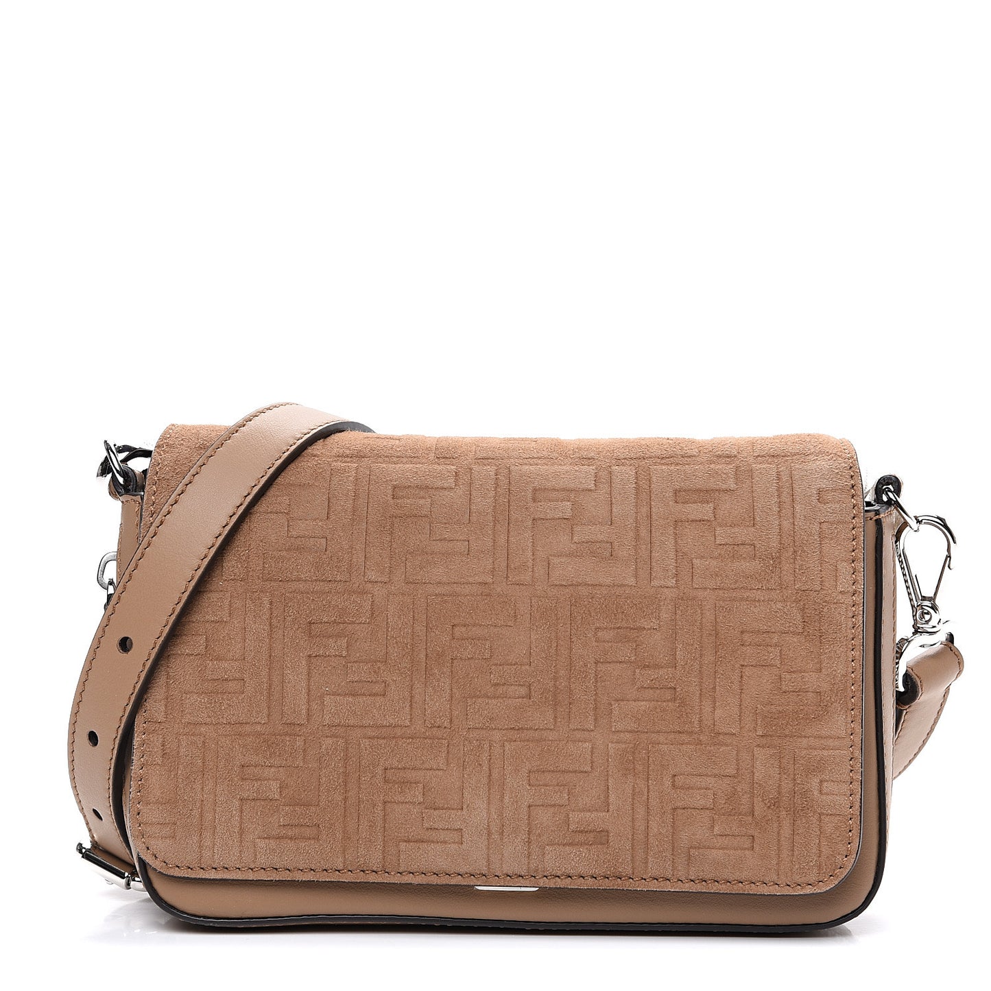 Vitello Grace Suede FF 1974 Embossed Mini Expandable Flap Bag Sand Sughero