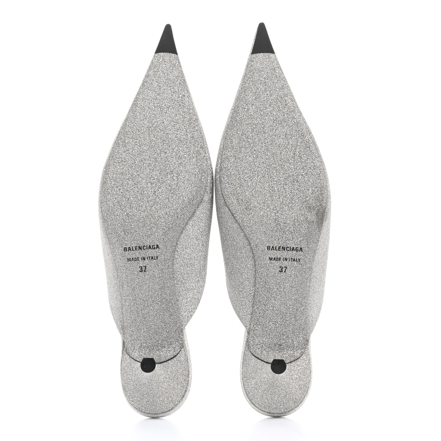 Glitter Calfskin Pointed Toe Knife 40mm Mules 37 Silver Black