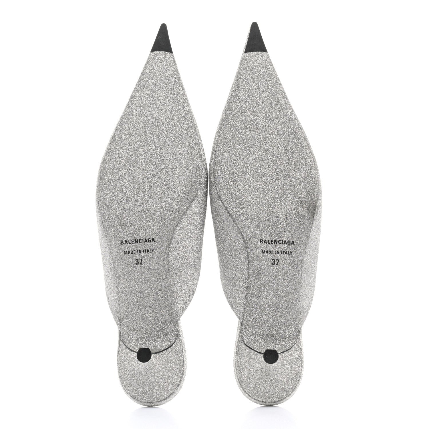 Balenciaga Glitter Calfskin Pointed Toe Knife 40mm Mules 37 Silver Black 5 of 9