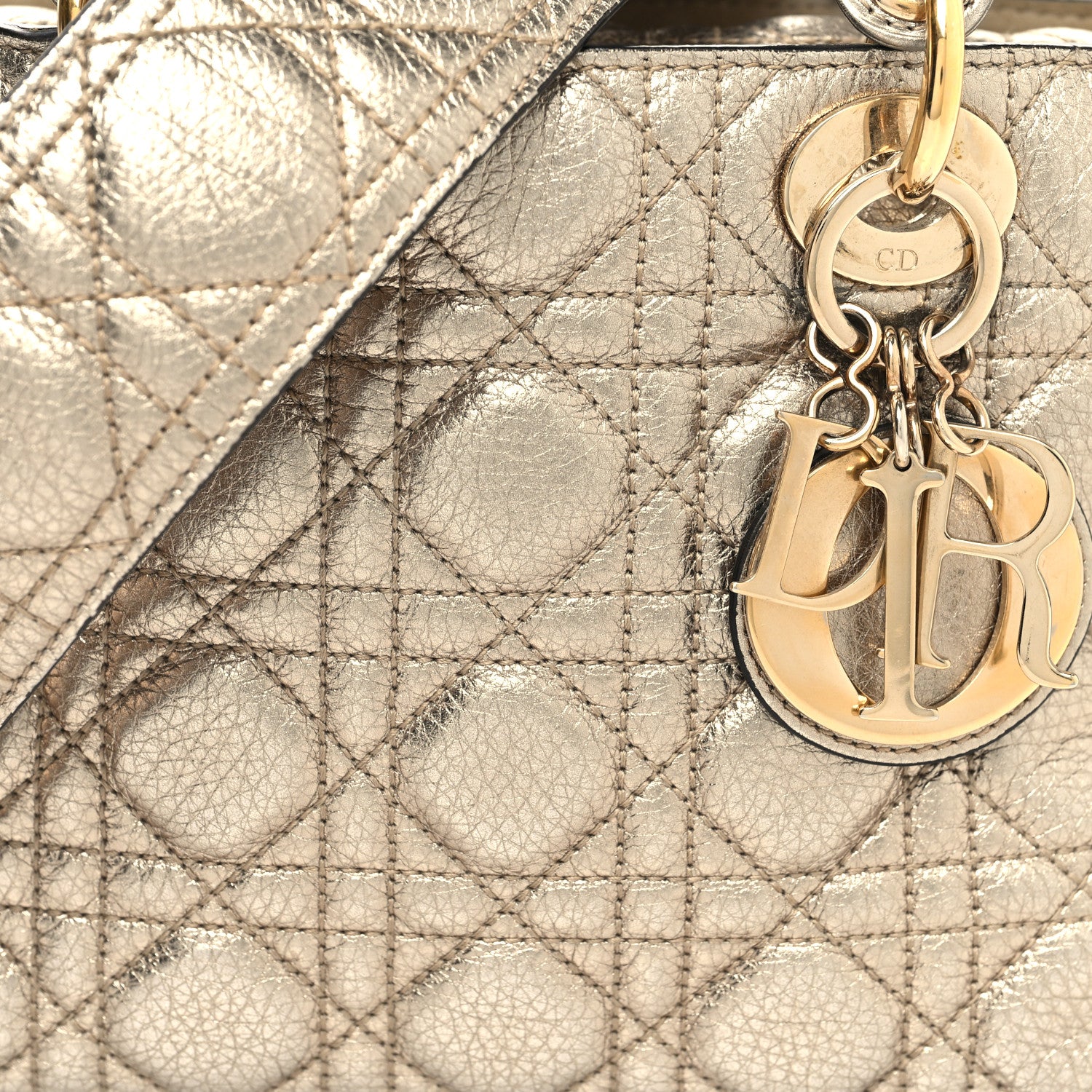 Christian Dior Metallic Grained Calfskin Cannage Mini Supple Lady Dior Pale Gold 12 of 16