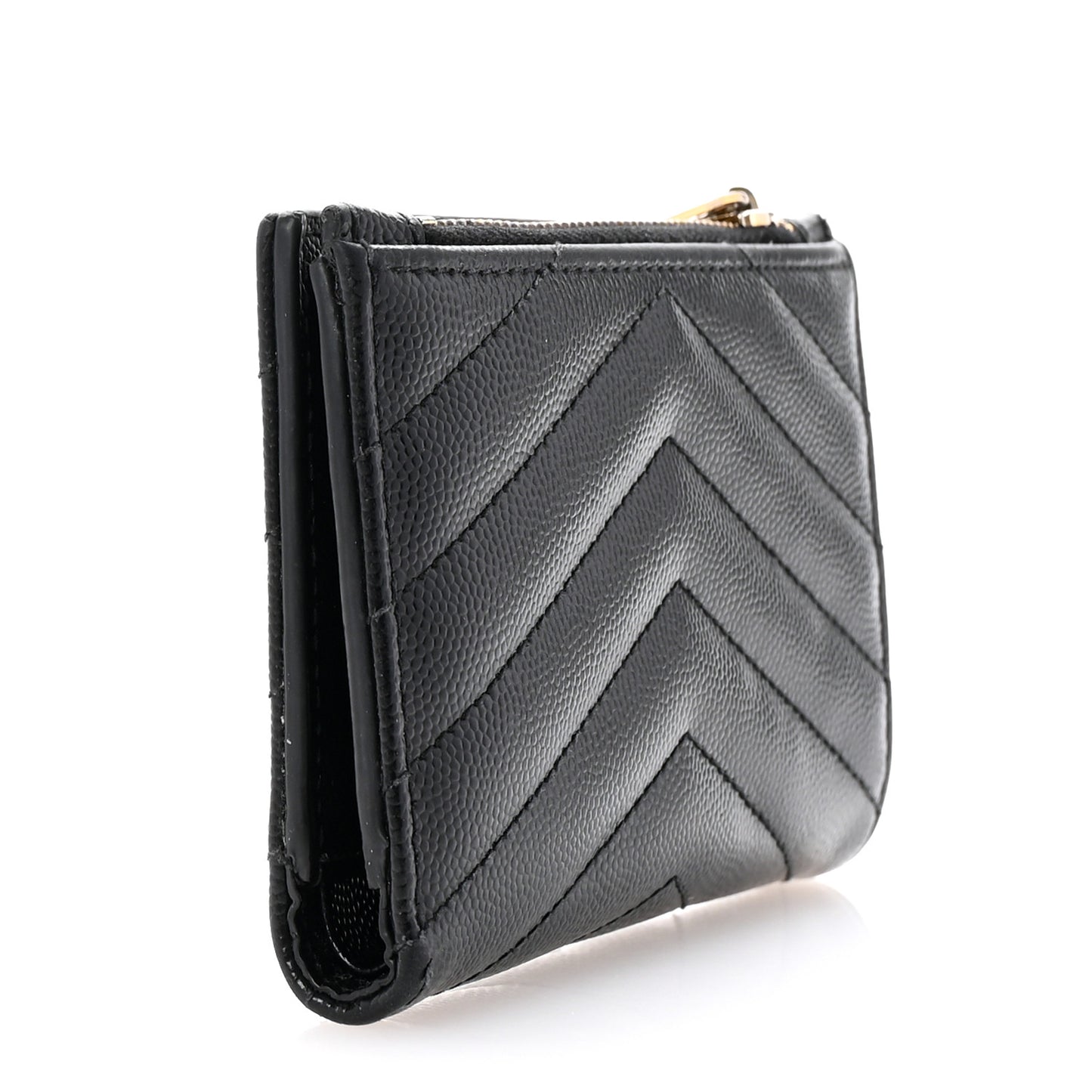 Grain De Poudre Matelasse Chevron Monogram Zipped Two-Part Wallet Black