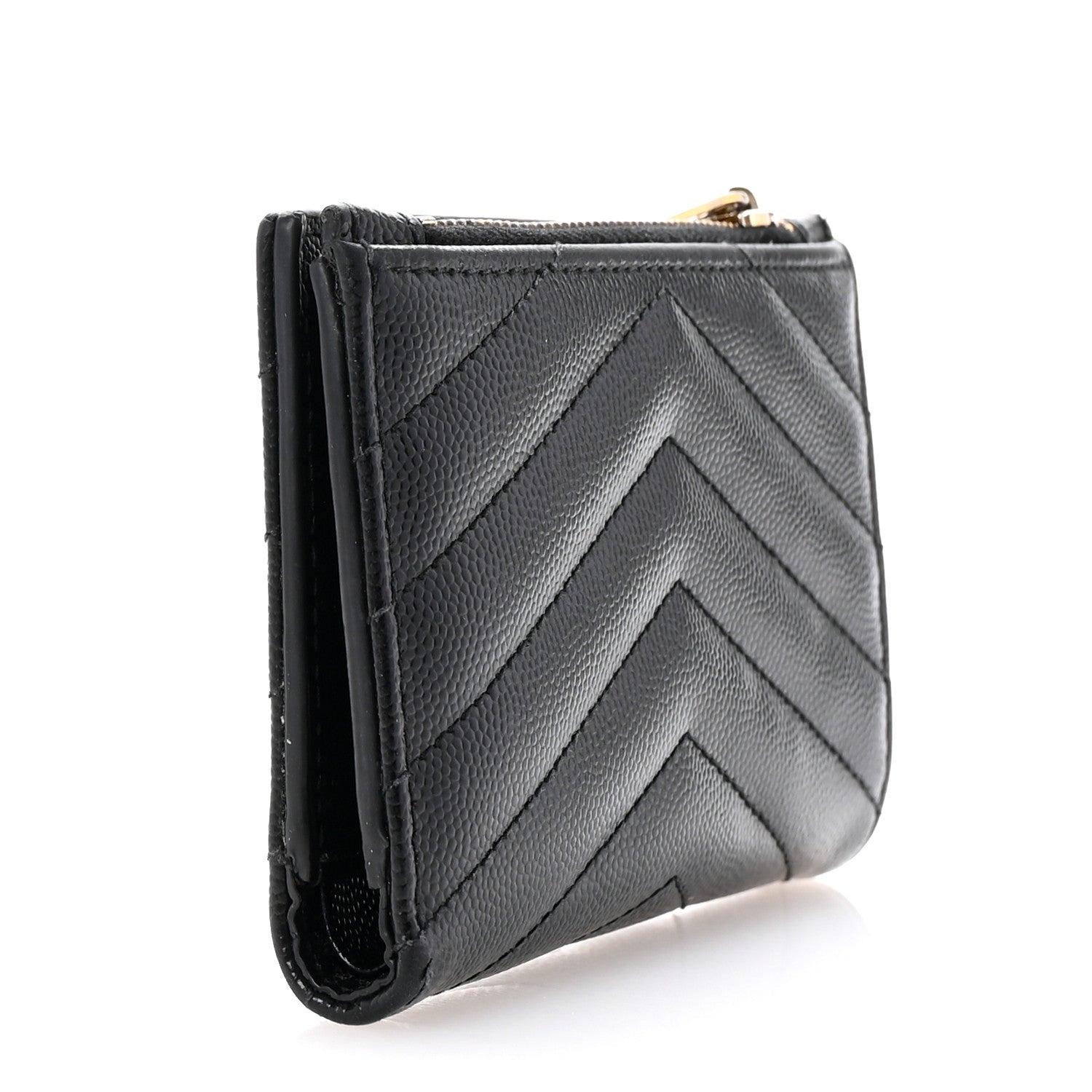Saint Laurent Grain De Poudre Matelasse Chevron Monogram Zipped Two-Part Wallet Black 3 of 7