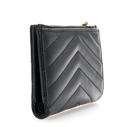 Saint Laurent Grain De Poudre Matelasse Chevron Monogram Zipped Two-Part Wallet Black 3 of 7