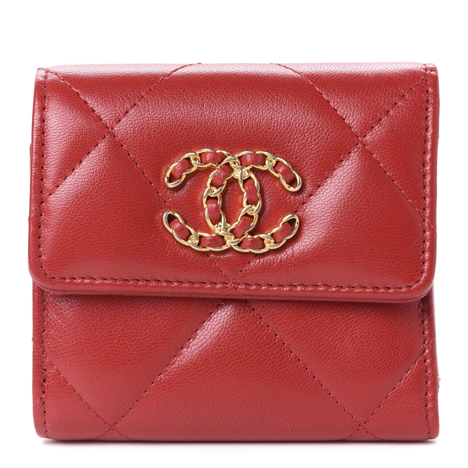 Chanel Goatskin Quilted 19 Small Flap Wallet Red 1 of 9