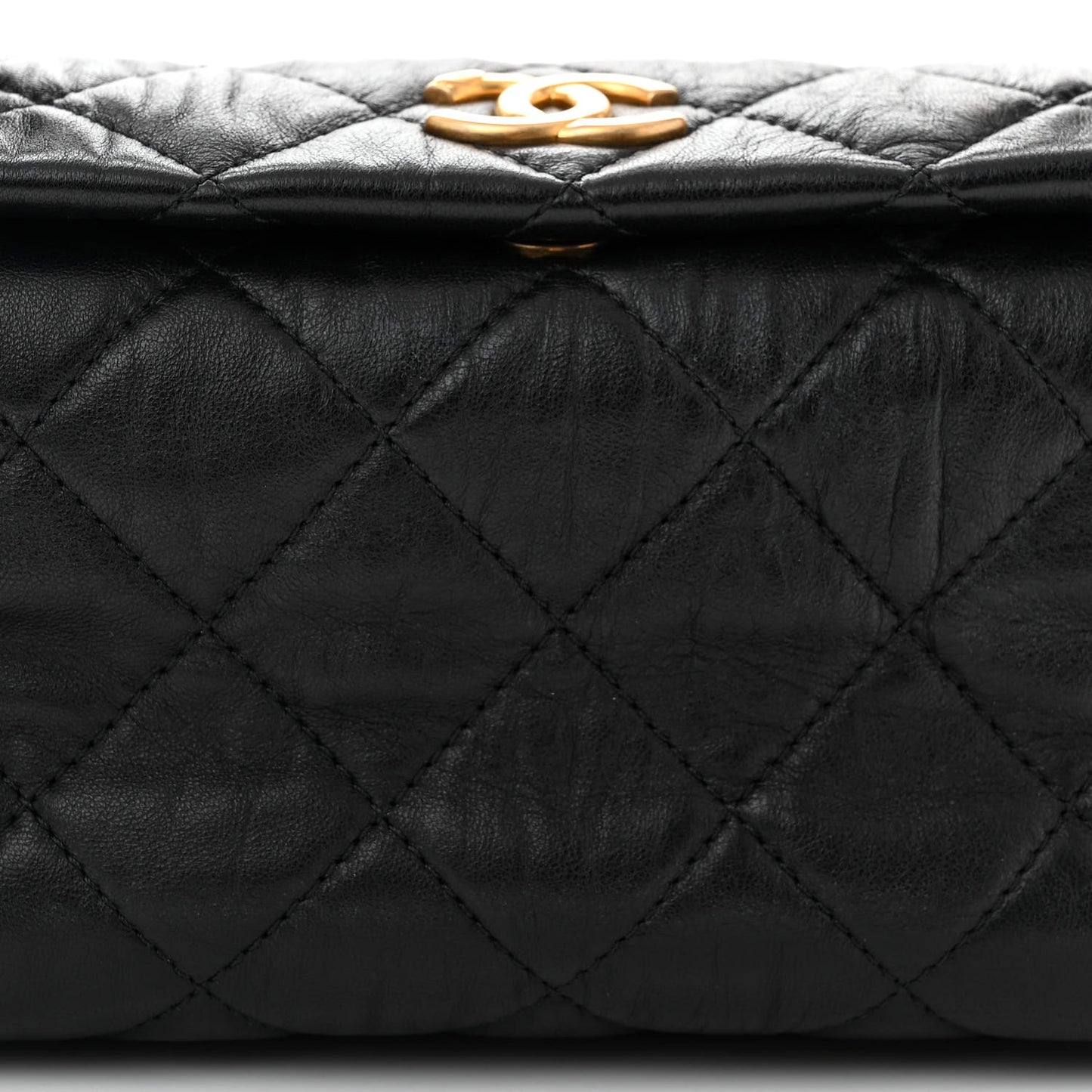 Crumpled Lambskin Quilted Small CC Links Shoulder Bag Black