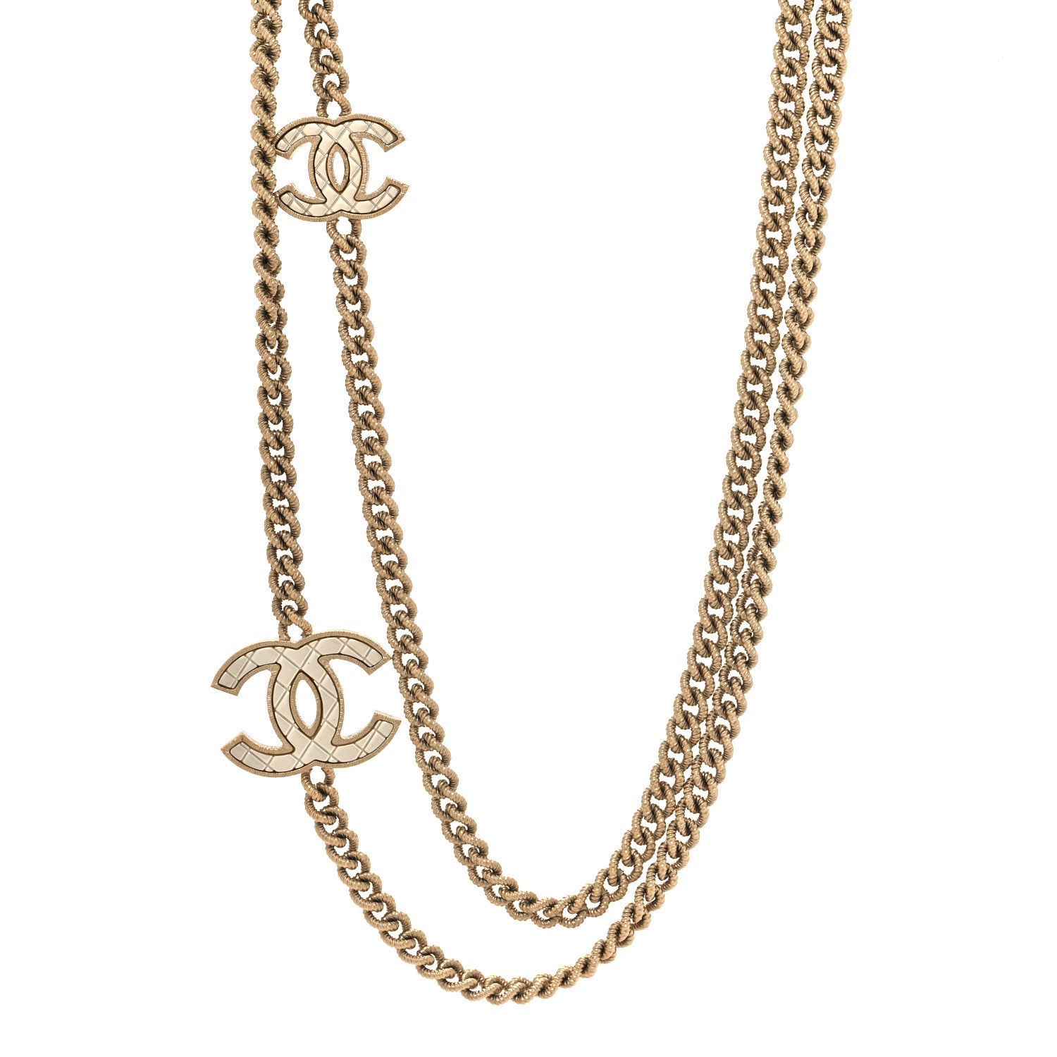 Chanel Metal Quilted CC Long Chain Necklace Gold Pearly White 1 of 4