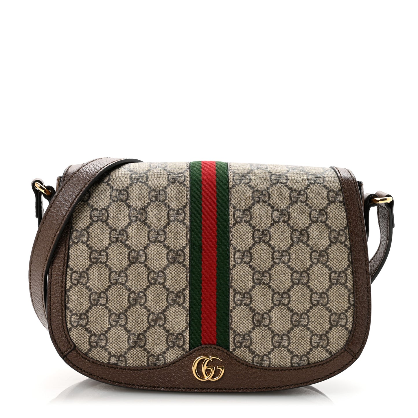 GG Supreme Monogram Web Small Ophidia Flap Messenger Bag Brown