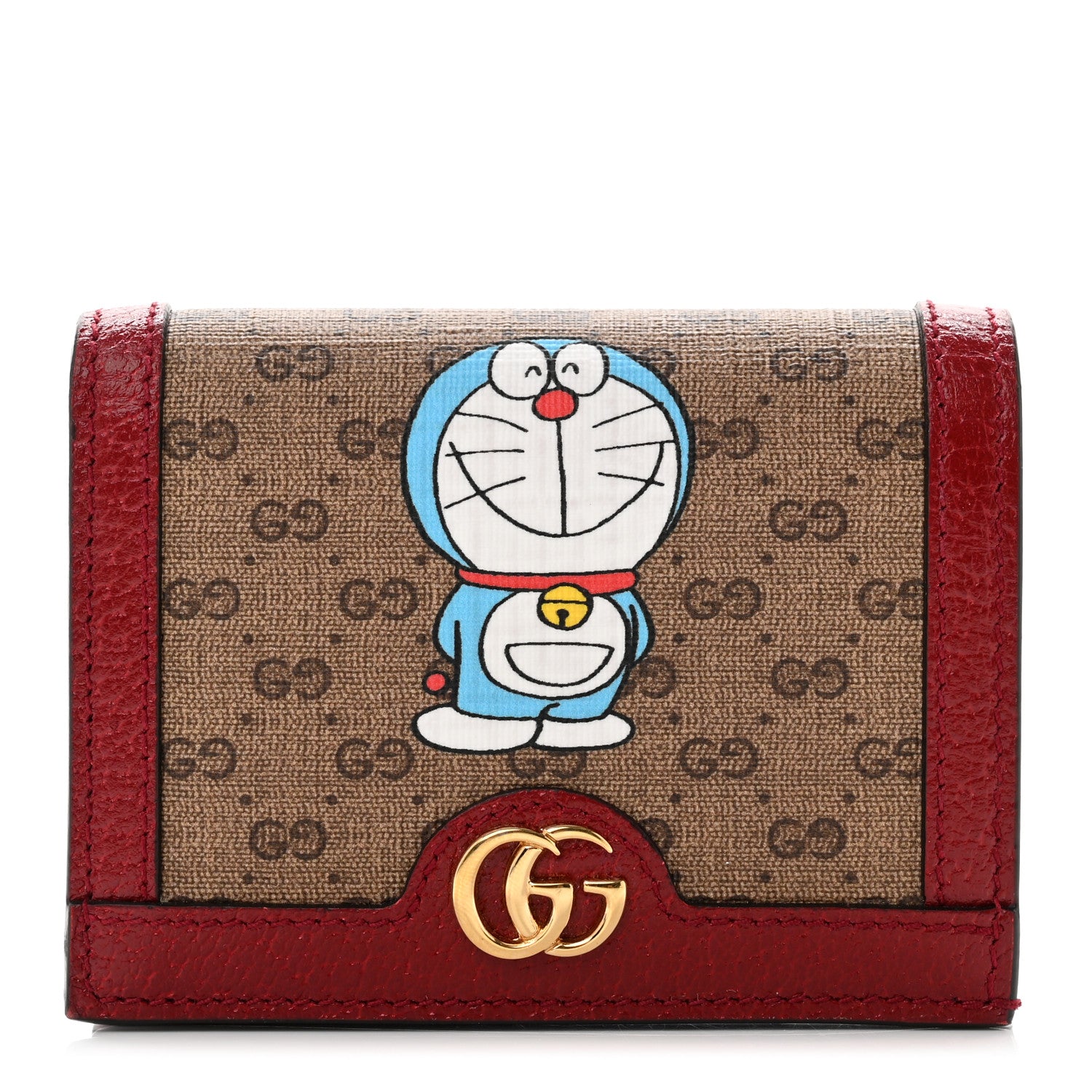 Gucci X DORAEMON Mini Vintage GG Supreme Monogram Card Case Wallet Beige Cherry Red 1 of 8