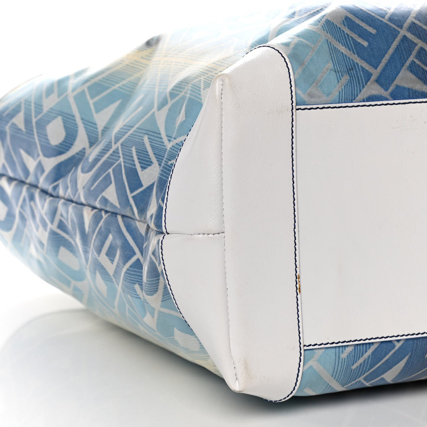 Calfskin Canvas Basket Sea Medium Tote White Blue