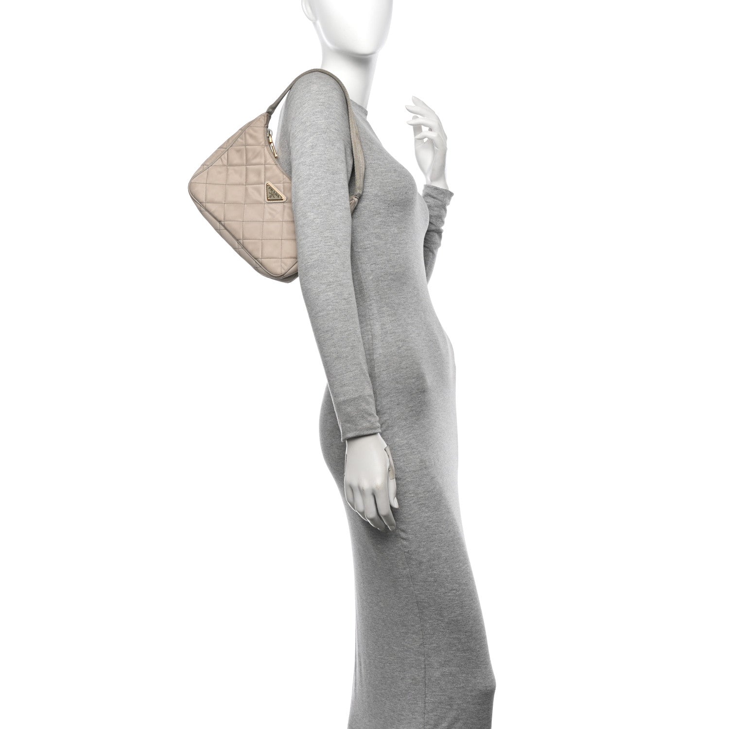 Prada Tessuto Nylon Stitched Shoulder Bag Pomice 2 of 13