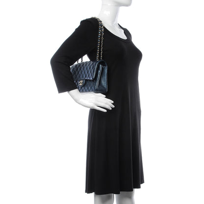 Chanel Metallic Caviar Quilted Medium Double Flap Dark Blue 3 of 9