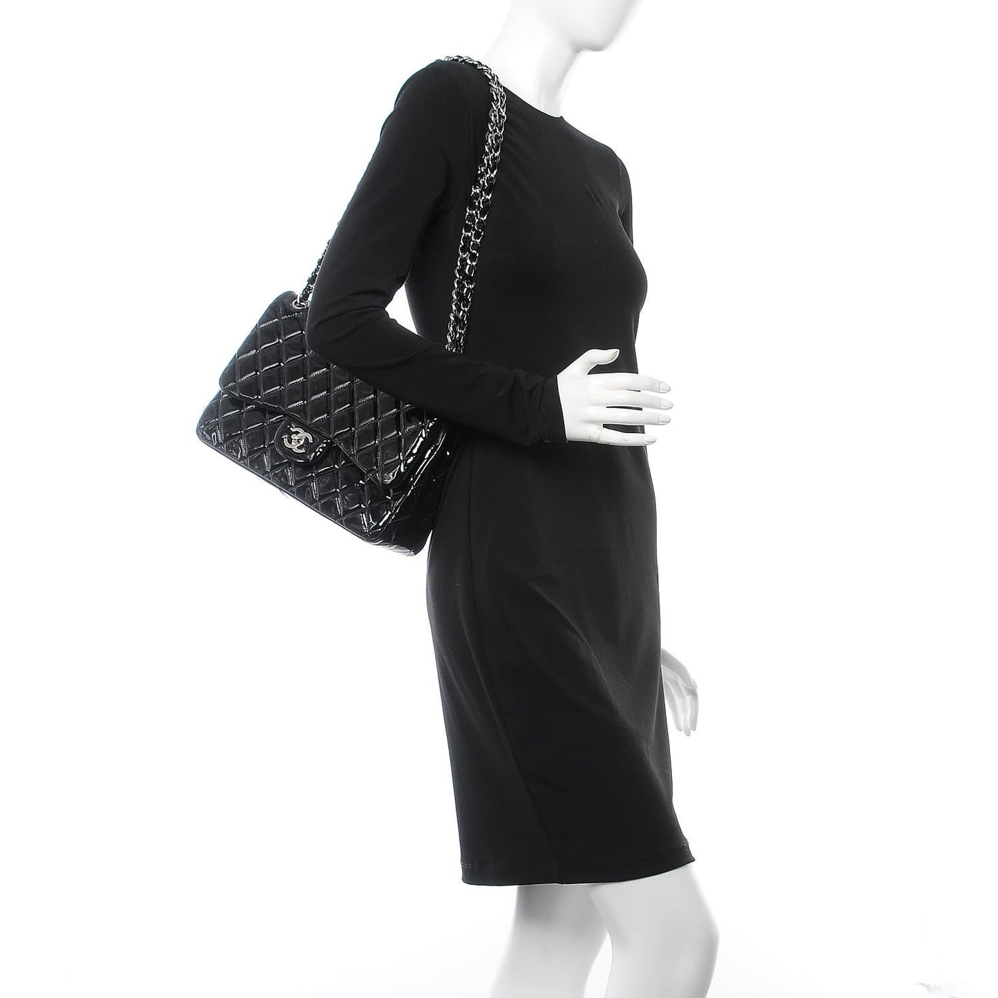 Patent Quilted Jumbo Double Flap Black
