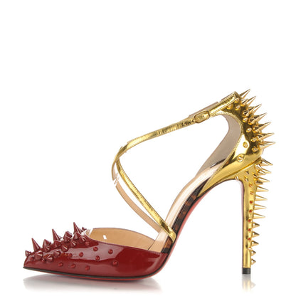 Christian Louboutin Patent Specchio Goldocross Spikes 100 Pumps 37 Carmin 1 of 7