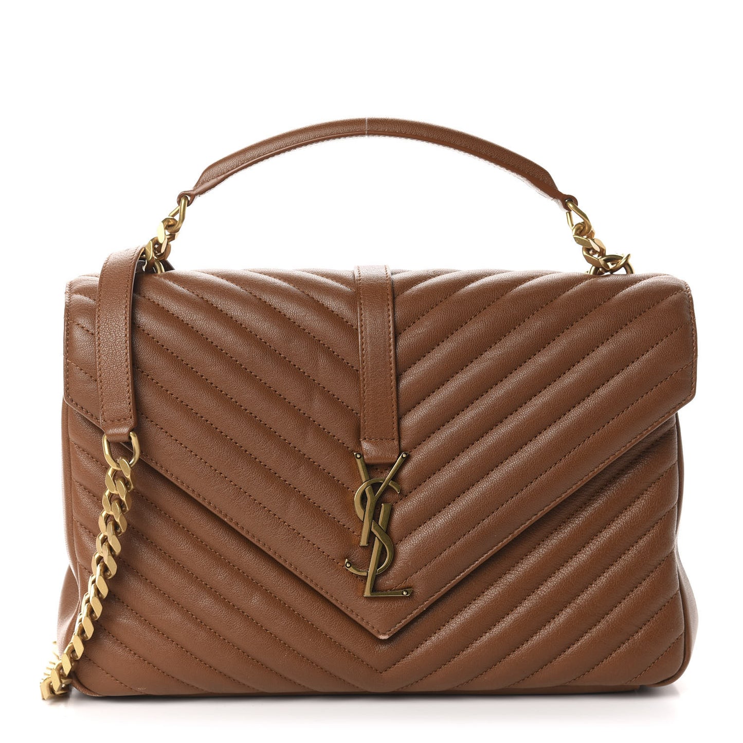 Sheepskin Matelasse Chevron Monogram Large College Satchel Cognac
